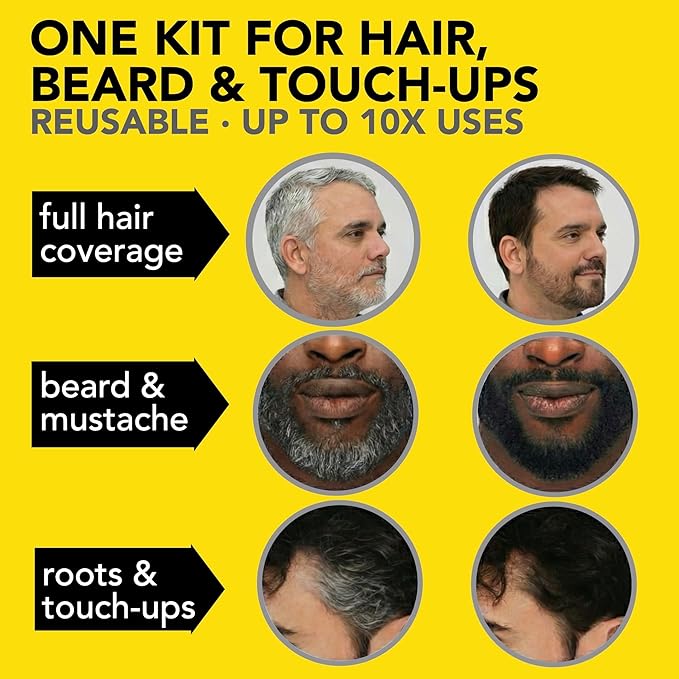 2X Pack Cleverman Hair & Beard Dye Kit for Men, All-in-One Reusable Mens Hair Color, Natural Gray Coverage, Ammonia-Free Beard Mustache Dye for Men (Jet Black)