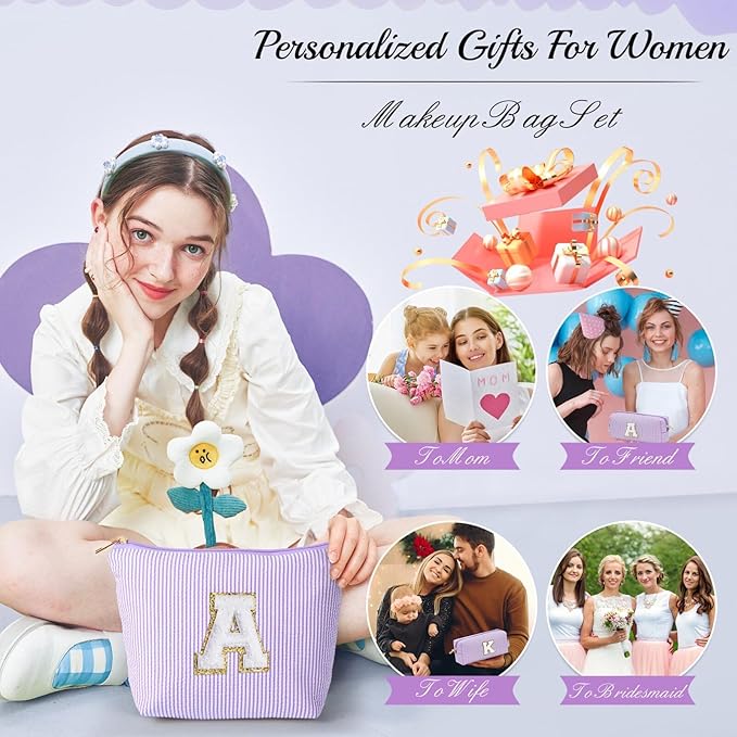 YOOLIFE Preppy Stuff Cute Cosmetic Bag Travel Bag - Large Makeup Bag Make Up Bag Cosmetic Bag Personalized Daughter Sister Gifts for Women Her Bridesmaid Gift Preppy Makeup Bag Tween Girls Gifts T