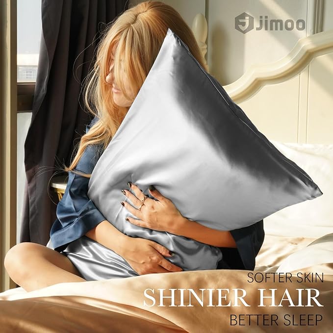 100% Mulberry Silk Pillowcase for Hair and Skin, 22 Momme Pure Natural Silk Pillow Case Both Sided with Zipper, Pillow Cover for Women Mom Men(Silver Grey, Queen 20''×30'', 1 Pack)