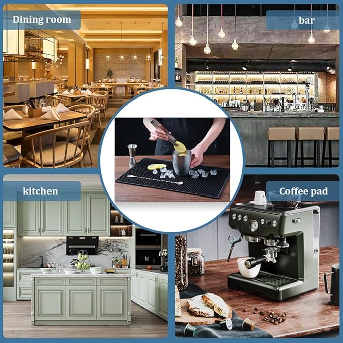 3Pack Rubber Bar Mat Thick Rubber Bar Service Spill Bar Mats for Home Bar or Restaurant Nonslip Flexible Barber Mats for Clippers (24" x 12" x 0.3"+18" x 12" x 0.3"+12" x 6" x 0.3")