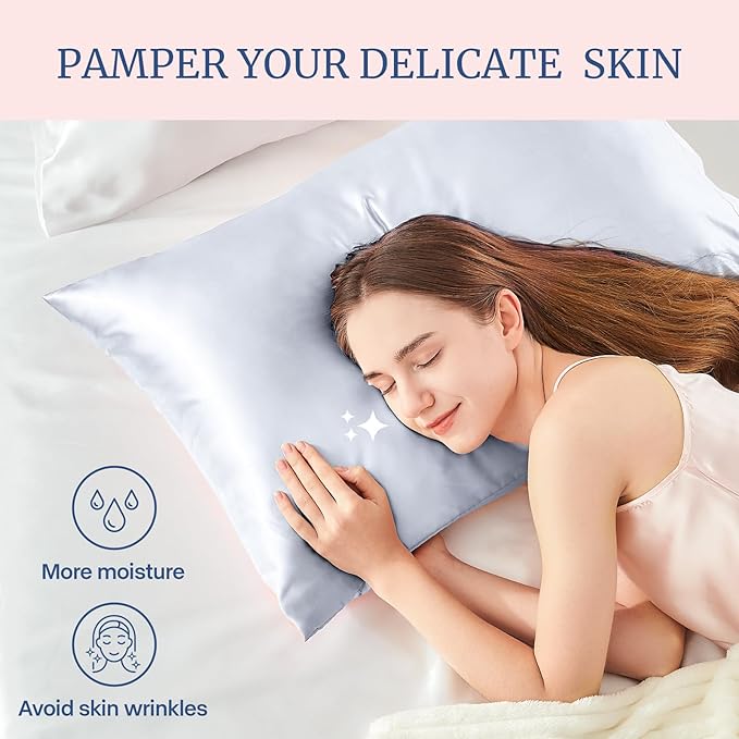 BEDELITE Satin Pillowcase for Hair and Skin, Super Soft and Cooling Similar to Silk Pillow Cases 2 Pack with Envelope Closure, Gift for Women Men(20"x26" Standard Size, Evening Haze)