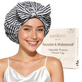 Yanibest Shower Cap for Women Reusable Waterproof, Adjustable Non-Slip Shower Hair Cap, Washable Bath Hat for Long Hair
