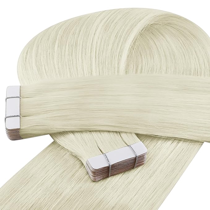 YoungSee Platinum Blonde Tape in Extensions Human Hair 24 Inch Invisible Tape in Hair Extensions Human Hair Platinum Blonde Tapes on Hair Extension Remy Hair for Long Hair 20pcs 50g