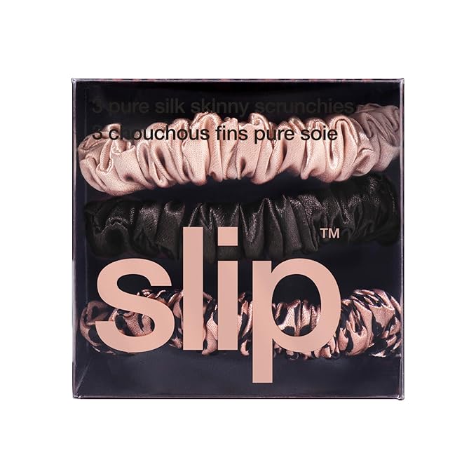 SLIP Amazon Exclusive Skinny Scrunchies: Anti-Crease, Anti-Breakage Slipsilk™ Design Protects Delicate Hair | Includes 3 Pure Silk Scrunchies, Farrah