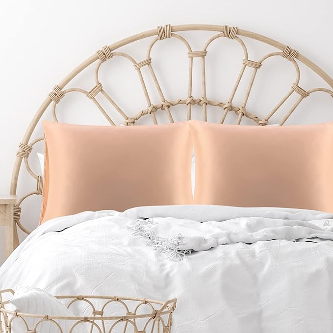 uxcell 2 Pack Silk Satin Pillowcase for Hair and Skin, Cool, Silky, Soft Breathable Pillow Cases Standard Size 20x26 Inch Sateen Pillowcase Champagne with Envelope Closure