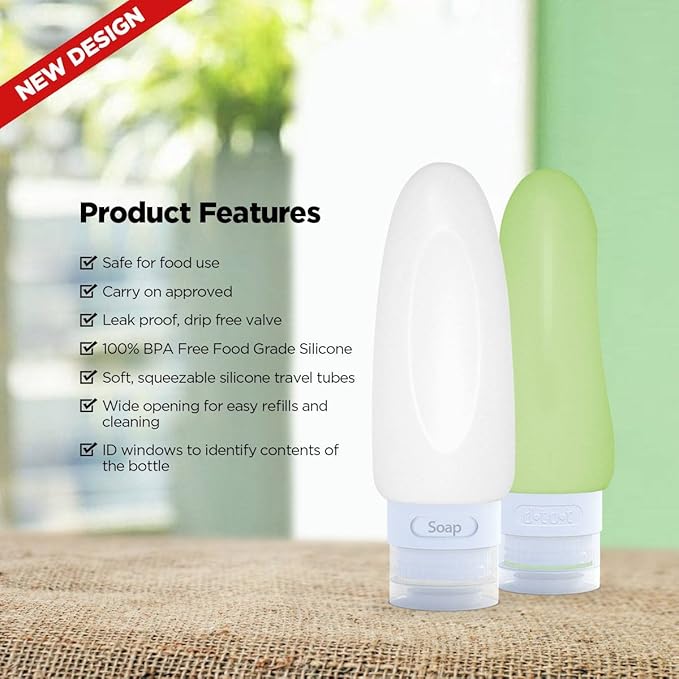 Dot&Dot Leak Proof Travel Bottles - TSA Approved 3oz Silicone Toiletries Travel Shampoo & Conditioner Containers with Labels