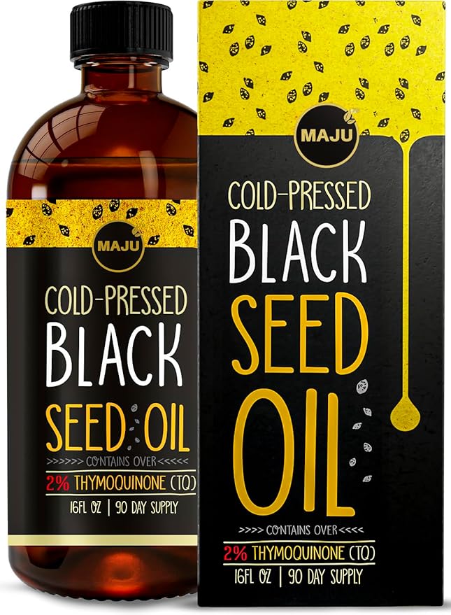 MAJU's Black Seed Oil 16oz: 3X Thymoquinone, Cold Pressed, 100% Turkish Black Cumin Nigella Sativa Seed Oil (Better Than Organic), Non-GMO, 100% Liquid Pure Blackseed, Glass Bottle