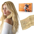 DOORES Human Hair Extensions Clip in, Dirty Blonde Mixed Platinum Blonde 120g 7pcs 16 Inch, Remy Straight Natural Hair Extensions
