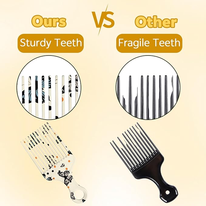 2 Pcs Afro Pick Comb for Natural Curly Hair,Portable Styling Hair Pick for Travel,Anti-Static,Cute Afro Comb for Women Men and Girls (Beige-T2)