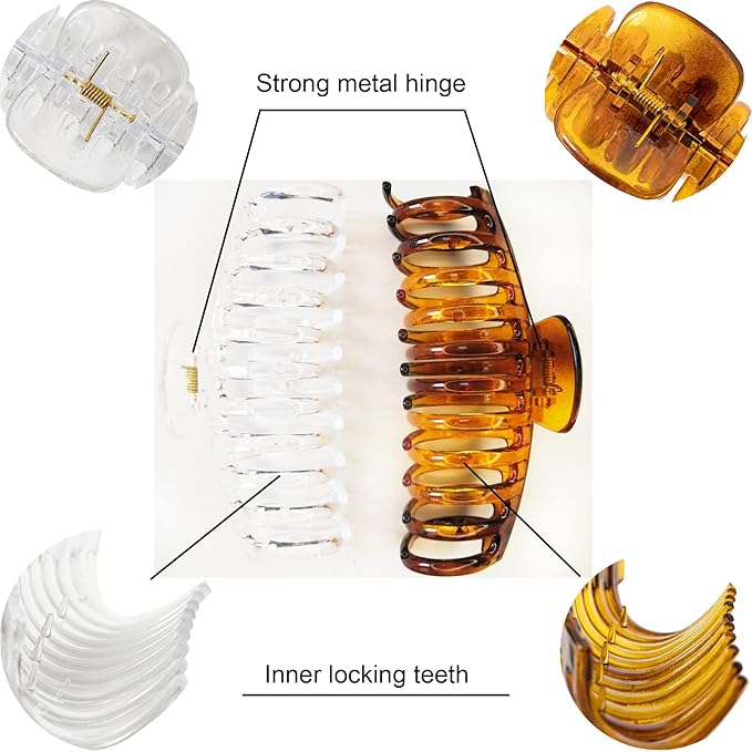 5.5 Inches Extra Large Hair Clips for Long Thick Hair Women’s Jumbo Hair Claw Clips 2 Counts in Set Hair Accessories (clear and brown)