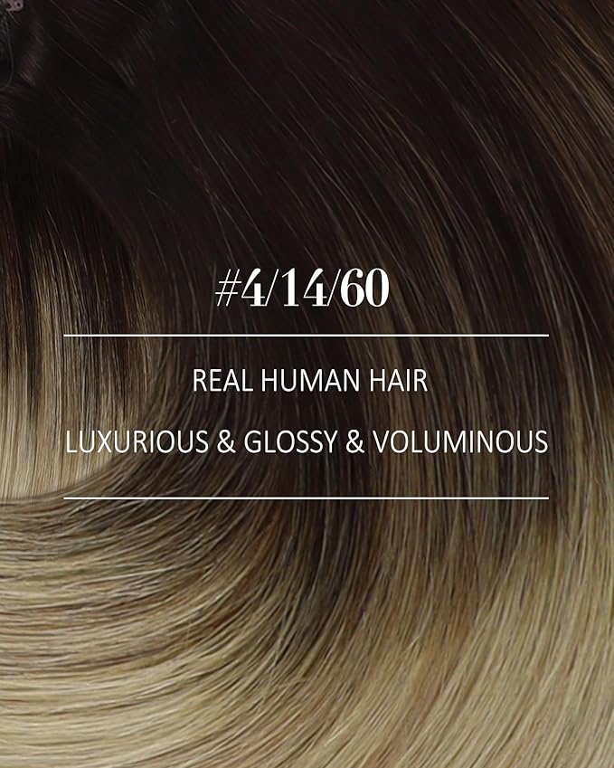 YoungSee Balayage Clip in Hair Extensions Medium Brown Ombre Golden Mix Platinum Blonde Balayage Clip in Extensions Invisible Clip in Human Hair Extensions Easy to Install 18Inch 120G 7Pcs