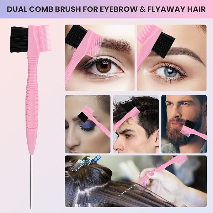 CHIKYO Hair Wax Stick, Edge Control Stick for Baby Hair, Slick Back Hair Brush, Flyaway Control, Edge Brush, Rat Tail Comb, Finishing & Coloring & Cleaning Styling Tools Set for Women, Men, Kids(6PCS)