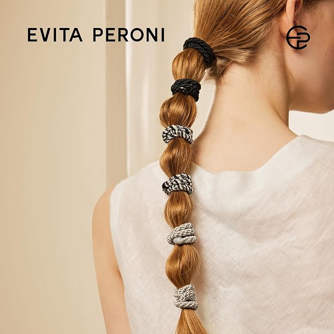 EVITA PERONI Hair Ties 12 Pcs Set, High Elastic Ponytail Holders, Hair Ties No Damage for Thick Curly Hair Women Men, Mothers Day Gifts (Black)