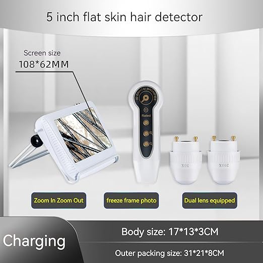 Skin Hair Analyzer, 5-inch 50X/200X Scalp Analysis Machine Rechargeable Hair Follicle Skin Analyser Tester Machine HD Scalp Detector Digital Skin Health Detection for Home Salon