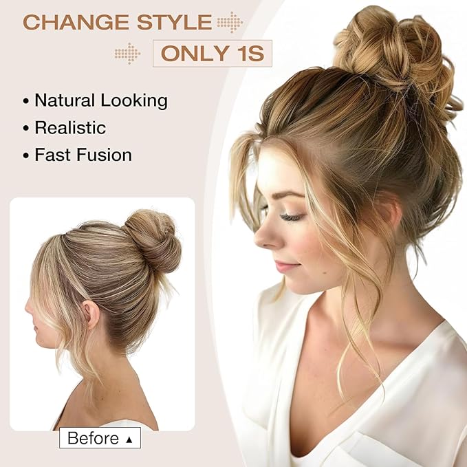 Messy Bun Hair Piece Wavy Curly Scrunchies Fluffy Donut Thick Updo Elegant Chignon Hairpieces for Women Girls, Ash Blonde Mix Bleach Blonde 1.4oz
