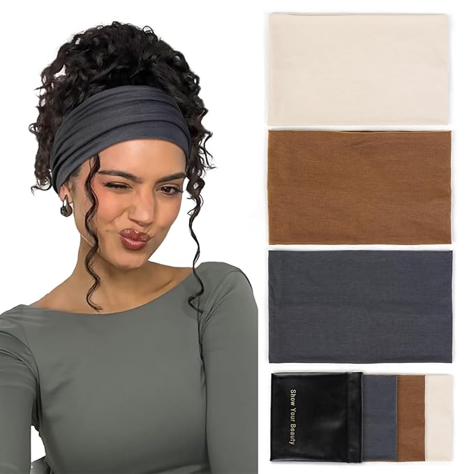 Huachi Wide Women's Headbands - Non-Slip Thick Fashion Boho Elastic Hair Bands for Workout, Running, and Working