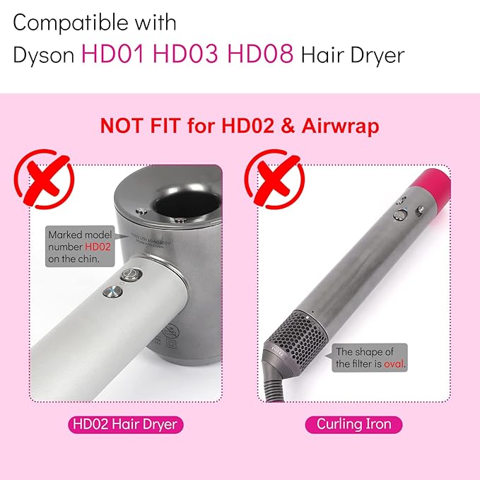 Upgraded Hair Dryer Filter Cover Compatible with Dyson Supersonic HD01 HD03 HD07 HD08 Models, Hair Dryer Strainer Filter Replacement Parts (Gray)