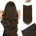 YoungSee Invisible Wire Hair Extensions Real Human Hair Brown Wire Hair Extensions Brown Fish Line Hair Extension Human Hair Add Length and Volume 20 Inch 100g