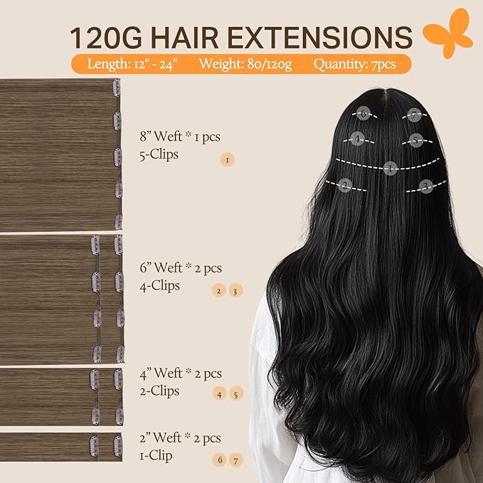 DOORES Hair Extensions Clip in Human Hair, Light Ash Brown 24 Inch 7pcs 120g, Hair Extensions For Women Natural Remy Human Hair Clip in Extensions Straight Thick Hair