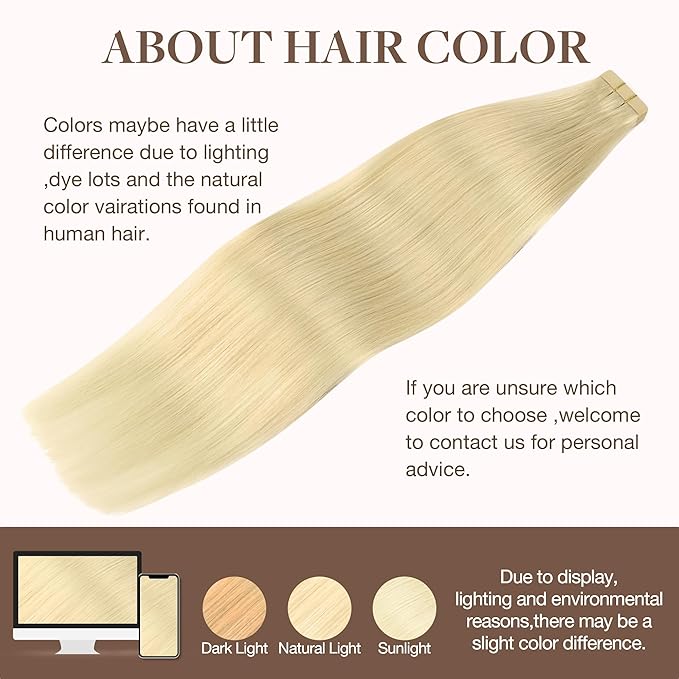 GOO GOO Tape in Hair Extensions Human Hair, 613R Bleach Blonde, 10inch 60g 40pcs, Skin Weft Seamless Invisible, Silky Straight with Thick Ends, Remy Human Hair