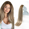 Sunny Hair Tape in Hair Extensions Real Human Hair Invisible Remy Hair Extensions Tape ins for Women Medium Brown Root to Platinum Blonde Balayage 24 inch 20Pcs 50G
