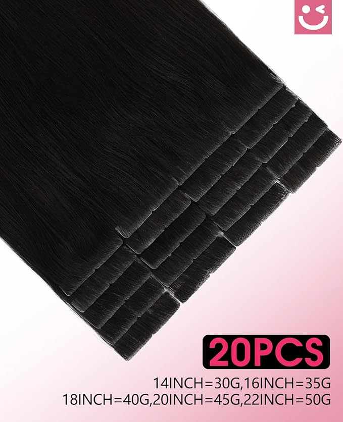 Youngsmile Injection Tape in Hair Extensions Human Hair, #1B Natural Black Invisible Tape in Injected Hair Extensions, 20pcs 40g, 18 Inch Injected Tape Ins Straight Extensiones De Cabello (#1B,18'')