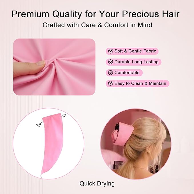 Waterproof Hair Sleeve for Long Hair, Crown Washing Shower Cap Ponytail, Reusable Adjustable, Quick Root Refresh for Shower Gym Travel Pool Beach, Time Saver (Pink, 2PC)
