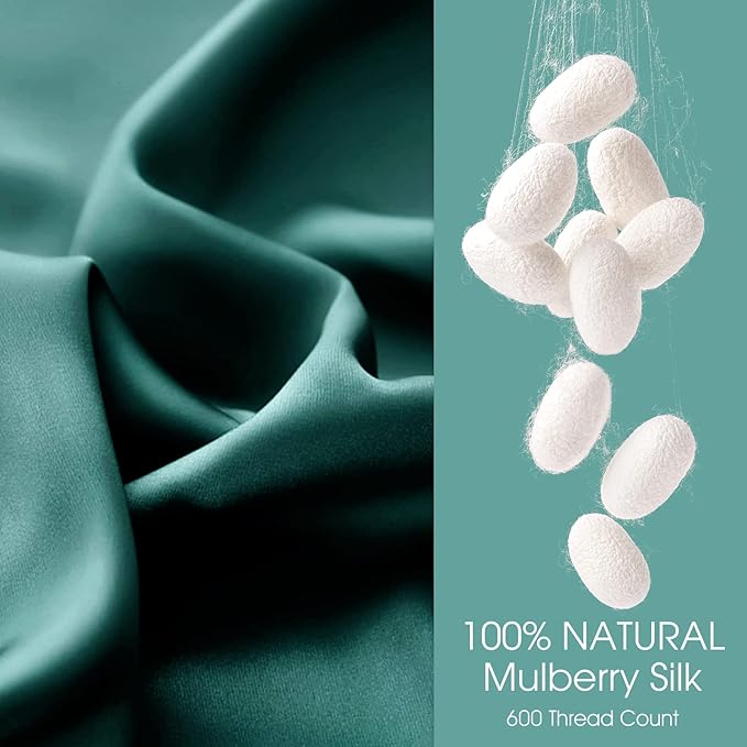 100% Silk Pillow Cases 2 Pack Queen Size Mulberry Silk Pillowcase for Hair and Skin Set of 2 Highest Grade 6A Silk Soft Breathable with Hidden Zipper, Teal