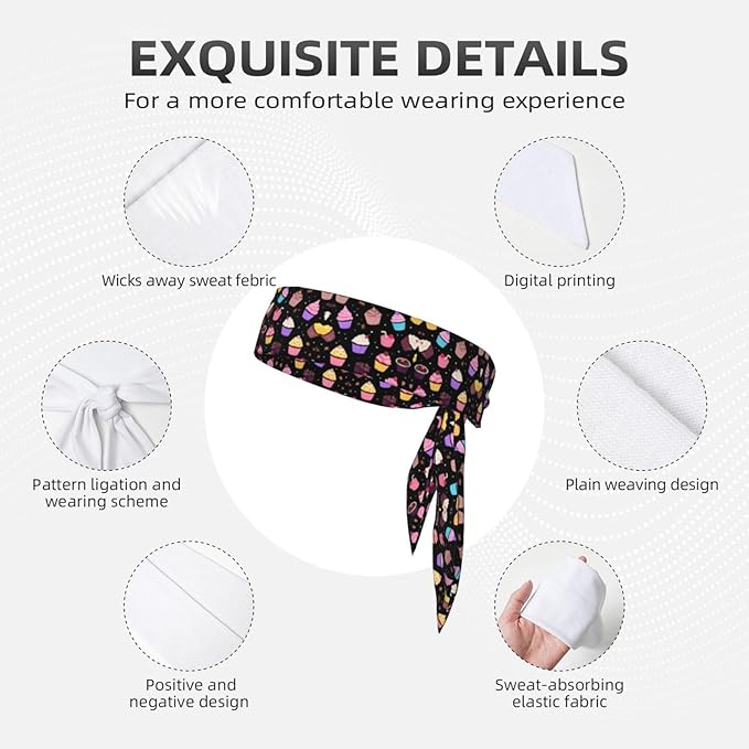 Boys Girls Space Galaxy Ice Cream Cake Black Sports Sweat Bands Boho Style Beauty Skinny Hair Band Headdress for Sports Fitness Shower