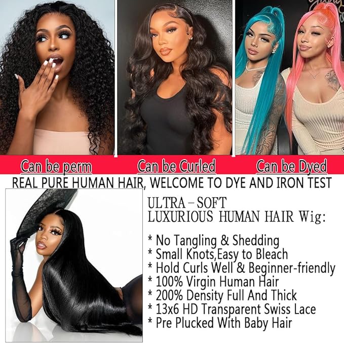 20 Inch Straight Wigs Human Hair 200 Density 13x6 HD Lace Front Wigs Human Hair Pre Plucked Glueless Wig with Baby Hair Straight Lace Front Wigs for Women