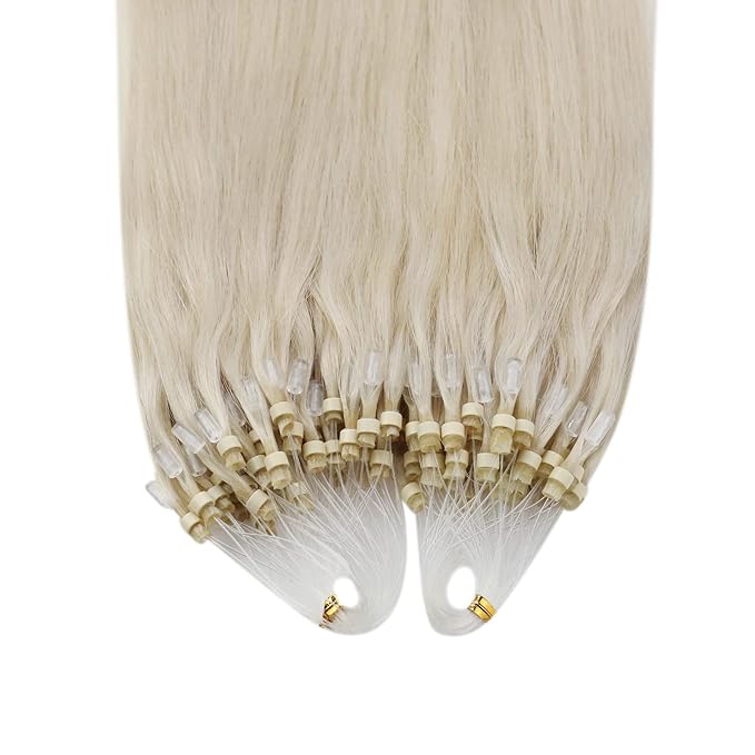 YoungSee Micro Loop Hair Extensions Human Hair Blonde Micro Hair Extensions Human Hair Platinum Blonde 22In Microbead Hair Extension Long Hair 50g 50s No Heat Required Extension