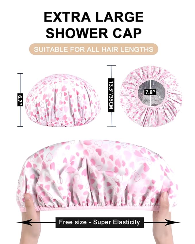 YIZIJIZI 2 Pieces Heat Cap for Deep Conditioning, Conditioning Cap Made of Aluminum Foil for Home and Salon Use, Hair Dyeing（Pink heart）