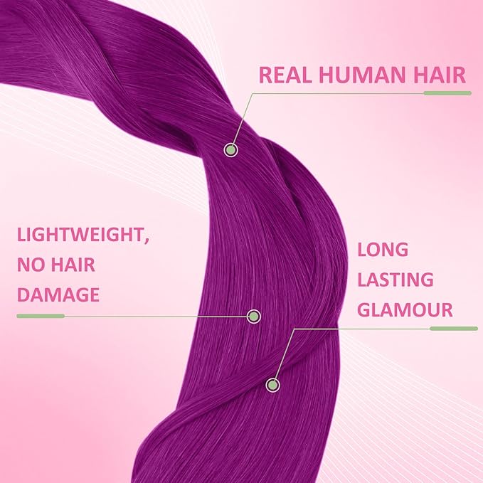 YoungSee Purple Tape in Human Hair Extensions 24 Inch Tape in Extensions Purple 10pcs Invisible Tapes in Hair-Extension Colorful 25g Diy Hair-Extension