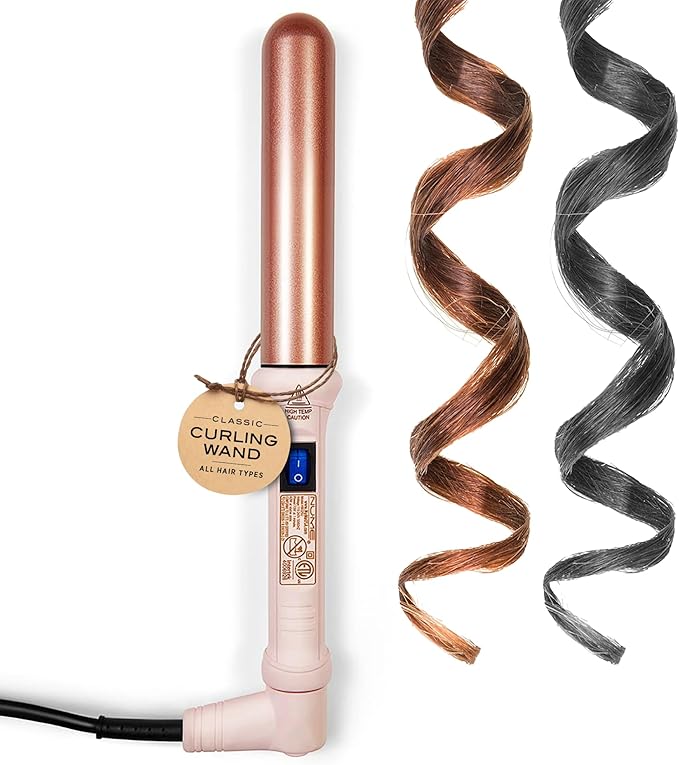 NuMe Classic Ceramic Curling Wand - Tourmaline 1.25 Inch Barrel Hair Curler, Negative Ion Conditioning, Far Infrared Heat - All Hair Types - Blush
