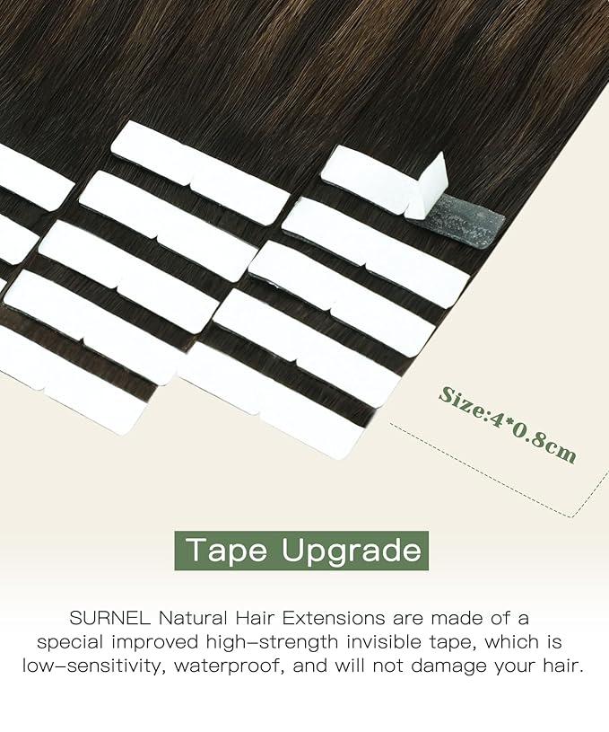 SURNEL Injection Tape in Extensions Human Hair 22Inch Dark Brown to Dirty Blonde Invisible Tape in Extensions 20 Pcs 50g(#2618,22)