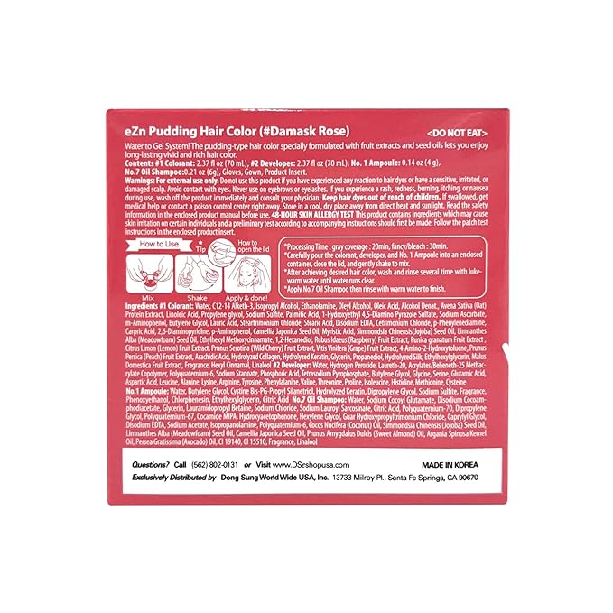 eZn Pudding Hair Dye, Ammonia-Free, Semi-Permanent DIY Korean Hair Dye Color with Keratin (Damask Rose)