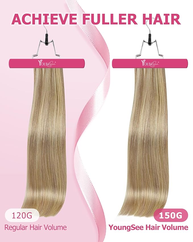 YoungSee 135G Clip in Human Hair Extension Blonde Highlight Clip in Hair Extensions Light Blonde Highlights Golden Blond Clip in Extensions Real Human Hair Dyable Remy Hair 16In 7Pcs