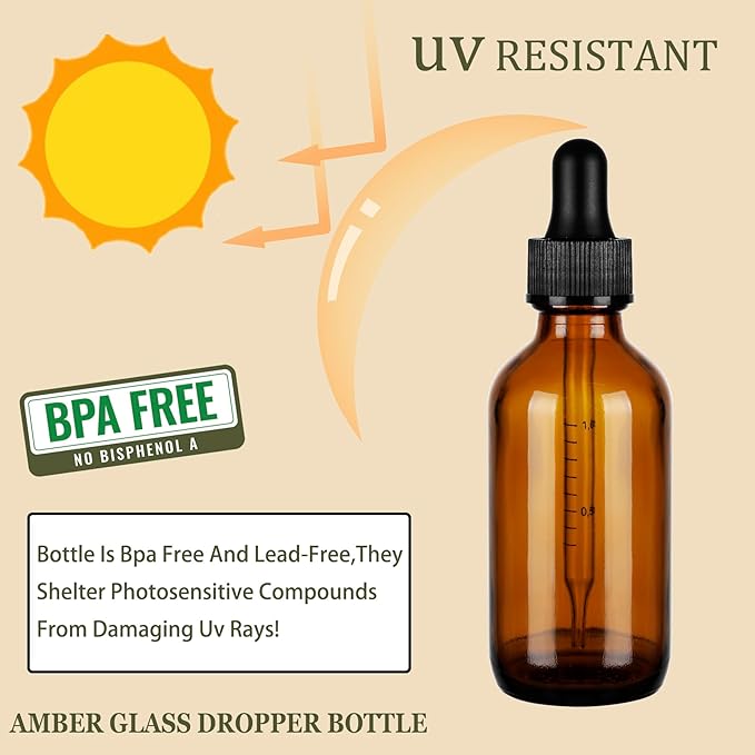 24 Pack, 2oz Glass Dropper Bottle, Preety Texture Tincture Bottles with Precise Scales Eye Droppe, for All Kinds Of Mixed Liquids,Leak-Proof Design for Easy Travel (Amber)