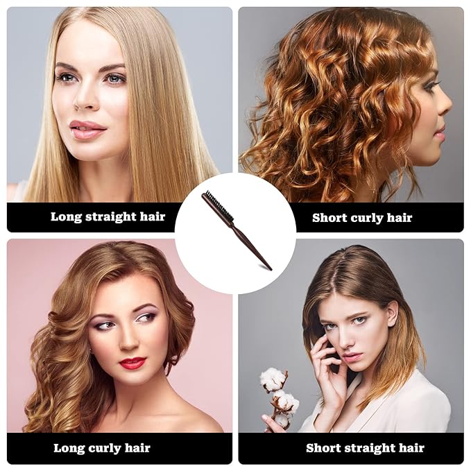Boar Bristle Styling Brush with Rat Tail for Curly Hair Sectioning, Backcombing, and Smoothing