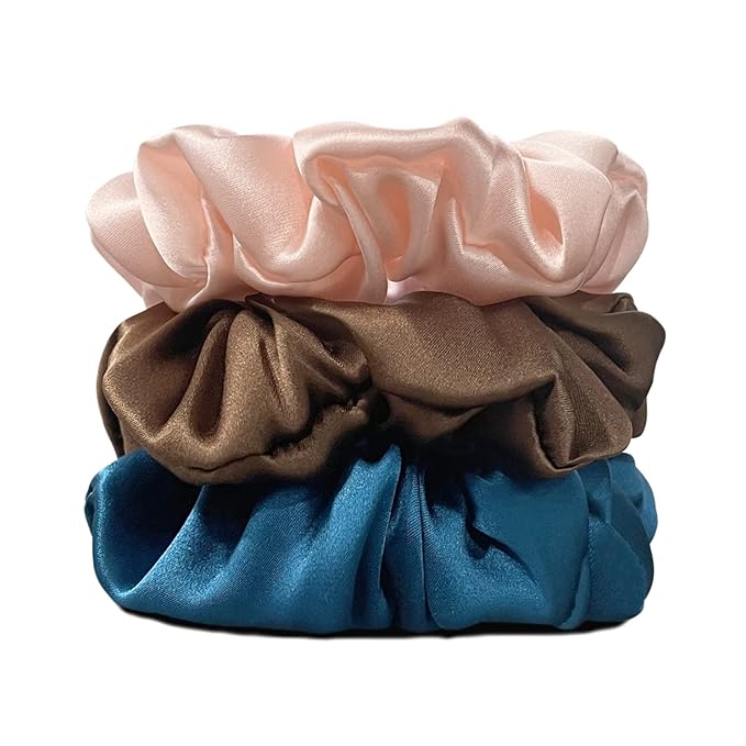 Suncdelv Silk,100% Silk Scrunchies for Hair,22 Momme Hair Ties for Anti-Crease & Breakage,Natural Women Hair Accessories，Fashion Hairbands 3PCS（Pink, gemstone, brown）