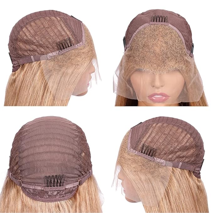Honey Blonde Straight 13x4 Lace Front Human Hair Wigs with Baby Hair Pre Plucked Brazilian Virgin Hair Transparent HD Lace Frontal Wig for Black Women 180% Density 22 Inch