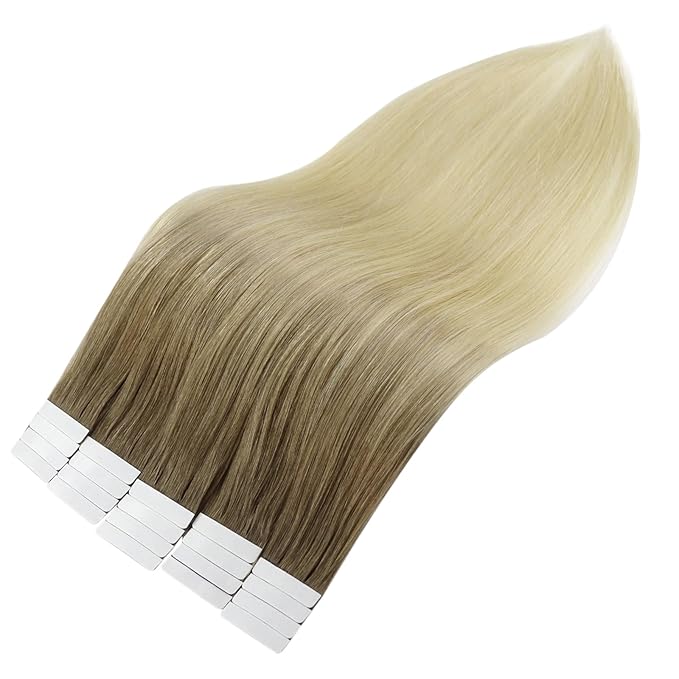 Full Shine Tape in Hair Extensions Human Hair Color 3 Dark Brown and 8 Fading to 613 Bleach Blonde Double Sided Tape in Extensions Natural Straight Tape ins 50 G 20 PCS 22Inch for Women