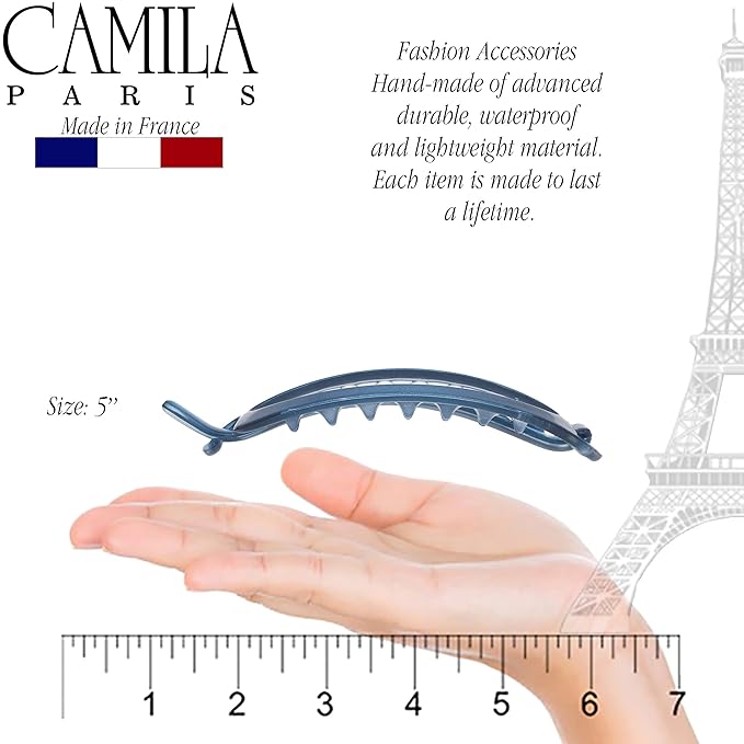 Camila Paris CP3117 French Hair Barrette Clip, Flexible Ponytail Holder No Metal Parts, Strong Hold Grip Hair Clips for Women, No Slip and Durable Styling Girls Hair Accessories, Made in France