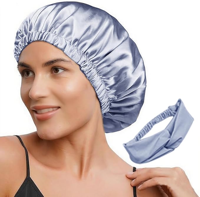 2Pcs Satin Bonnet Silky Bonnets Hair Bonnet For Sleeping Double Layer Curly Hair Sleep Cap Womens Silk Night Hats