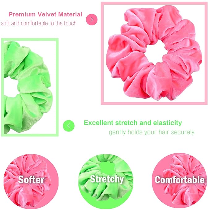 IVARYSS Extra Large Neon Scrunchies for Hair 80s, Premium Velvet Soft Jumbo Scrunchy, XL 6 inch Big Elastic Band Women and Girls Hair Accessories, 4 Pack, Neon