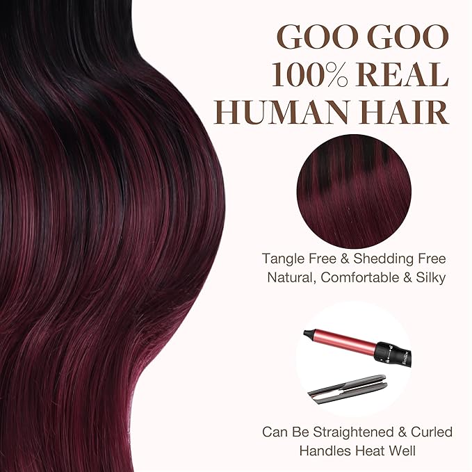 GOO GOO Tape in Hair Extensions Tape 201, 1/99 Balayage Jet Black to Red, 16inch 25g 10pcs