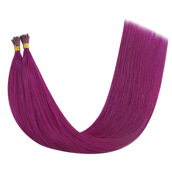 YoungSee Itip Human Hair Extensions Purple Human Hair I Tip Extension 22 Inch Itips Hair Extension Real Human Hair Purple I-Tips Pre Bonded Long Hair Cold Fusion 25s 25g
