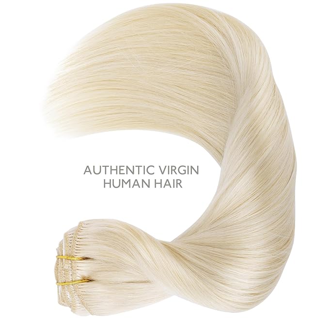 WENNALIFE Clip in Hair Extensions Real Human Hair, 14 Inch 120g 7pcs Platinum Blonde Hair Extensions Clip in Human Hair Remy Clip in Hair Extensions Real Human Hair Double Weft