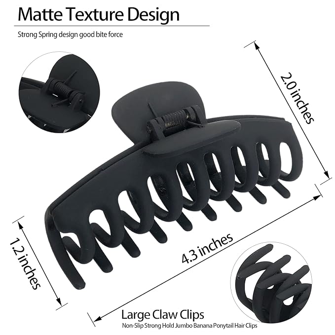 OWIIZI Large Hair Claw Clips for women, 4.3" Matte Jumbo Hair Clips Non-Slip Ponytail Barrette Strong Hold Claw Clips for girls Long Thick Hair (4packs)…