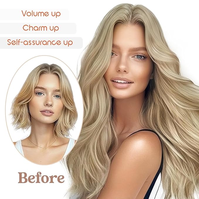 Ve Sunny Clip in Hair Extensions Double Weft Remy Hair Extensions Natural Human Hair Clip in Extensions Dark Blonde Highlights Golden Blonde 7pcs 120g 16 inch